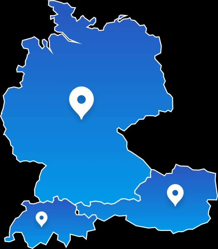 Karte von Deutschland, Österreich und der Schweiz